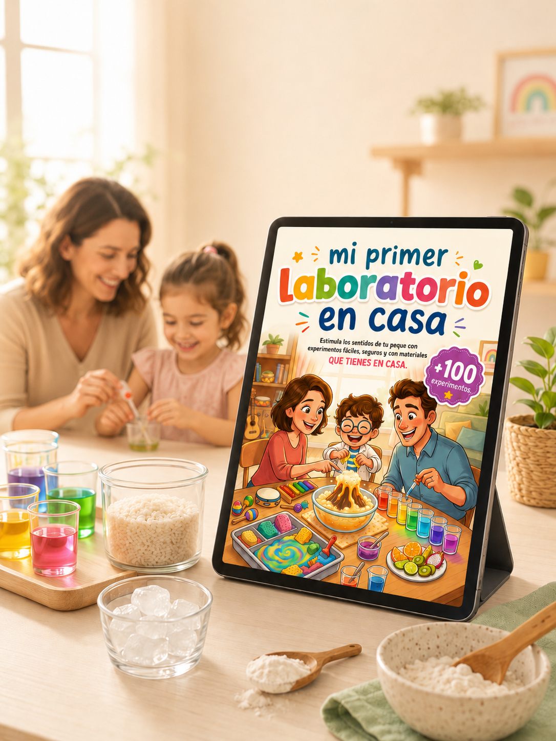 Mamá e hijo haciendo experimento en casa